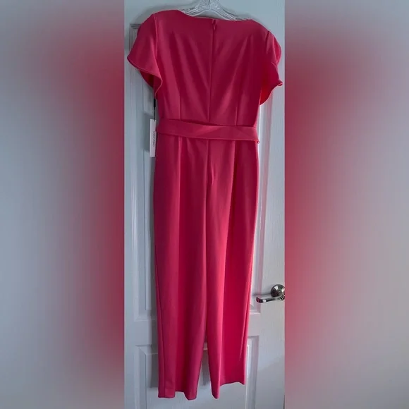 NWT Calvin Klein Womens Size 8 Pink Coral Wide Legged Flutter Sleeve Jumpsuit - Picture 2 of 4